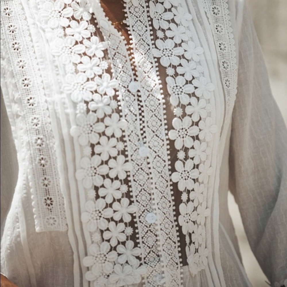 💃🏻Boho Floral Ruffle Button up lace top - Picture 5 of 14